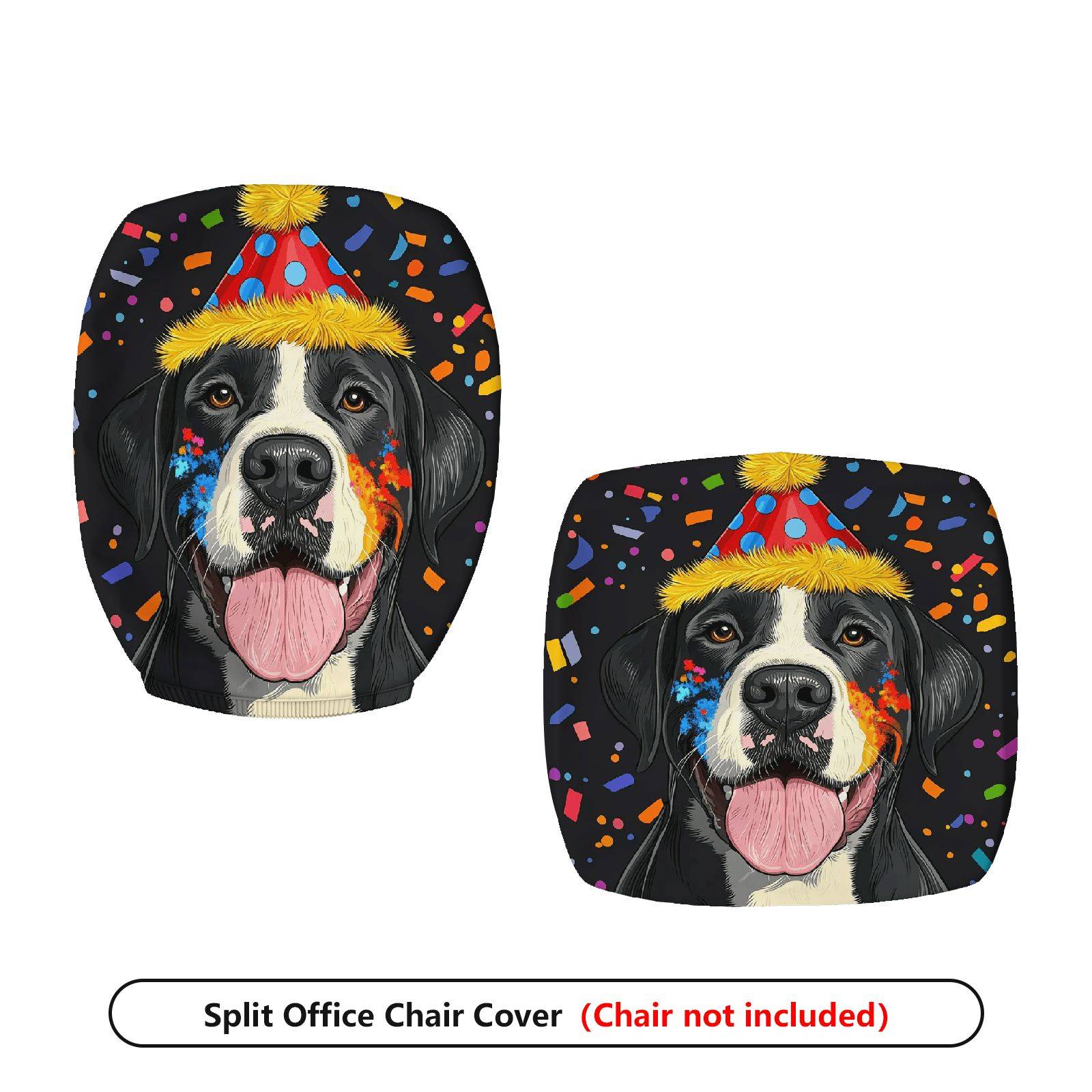2-Piece Dog Birthday Party Celebration Colorful Festive  Computer Chair Cover Set, Seat and Backrest