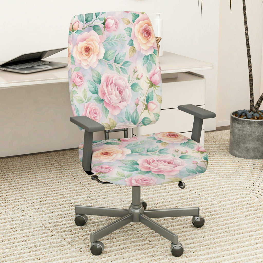 2-Piece Floral Romantic Pastel Elegant Delicate  Computer Chair Cover Set, Seat and Backrest