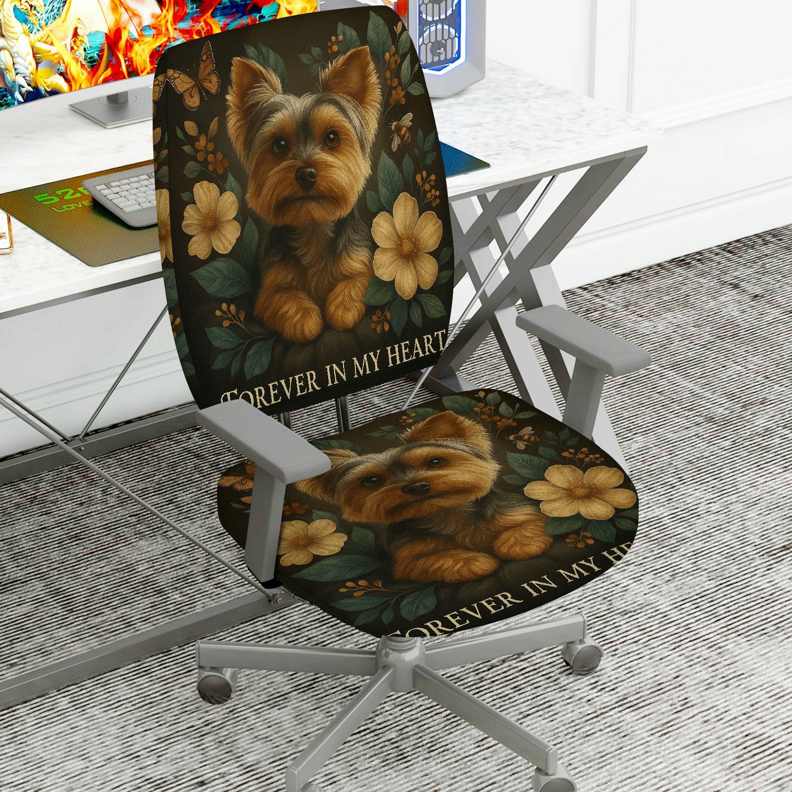 2-Piece Dog Floral Butterfly Memory Christmas  Computer Chair Cover Set, Seat and Backrest