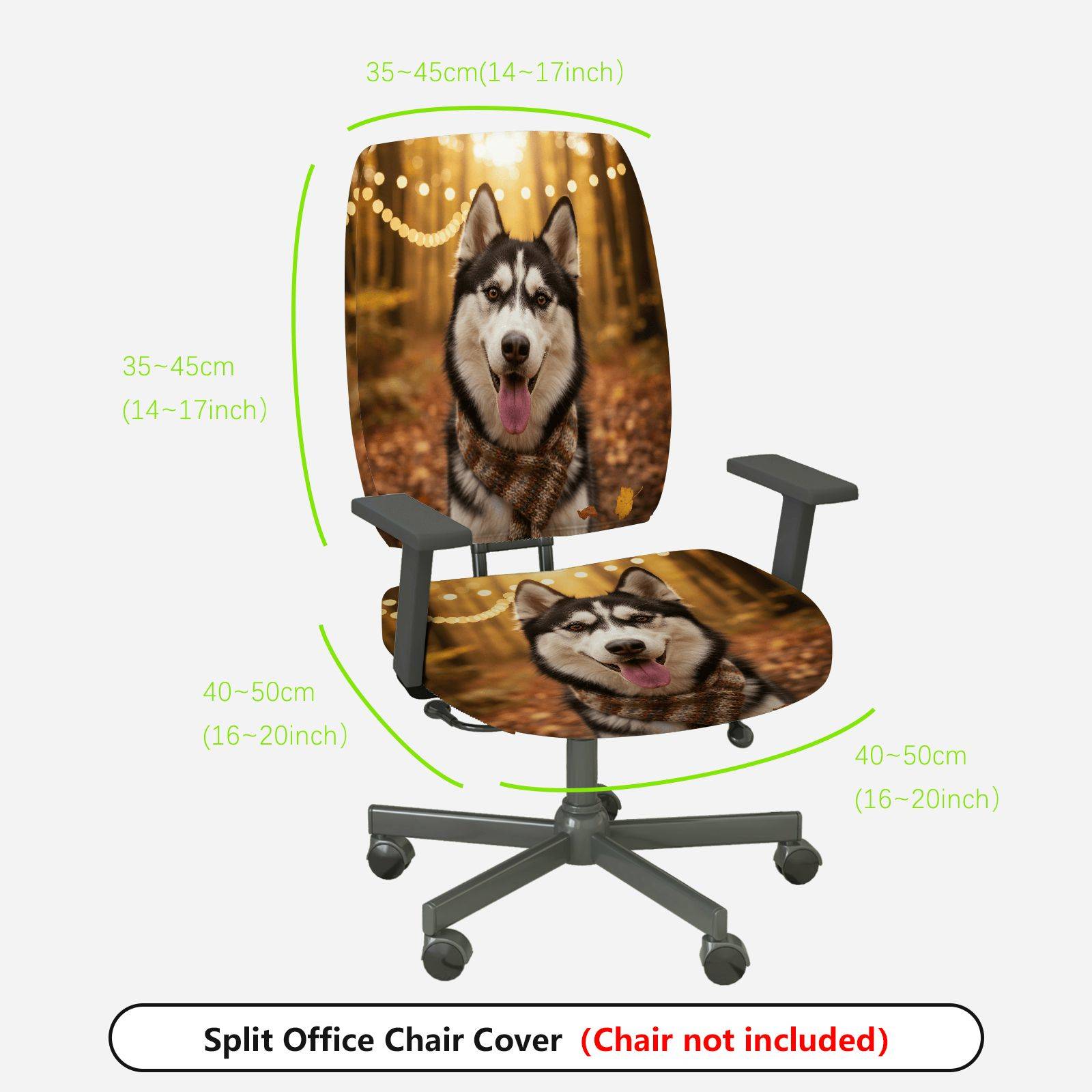 2-Piece Husky Dog Pattern Festive Living Room Decoration  Computer Chair Cover Set, Seat and Backrest