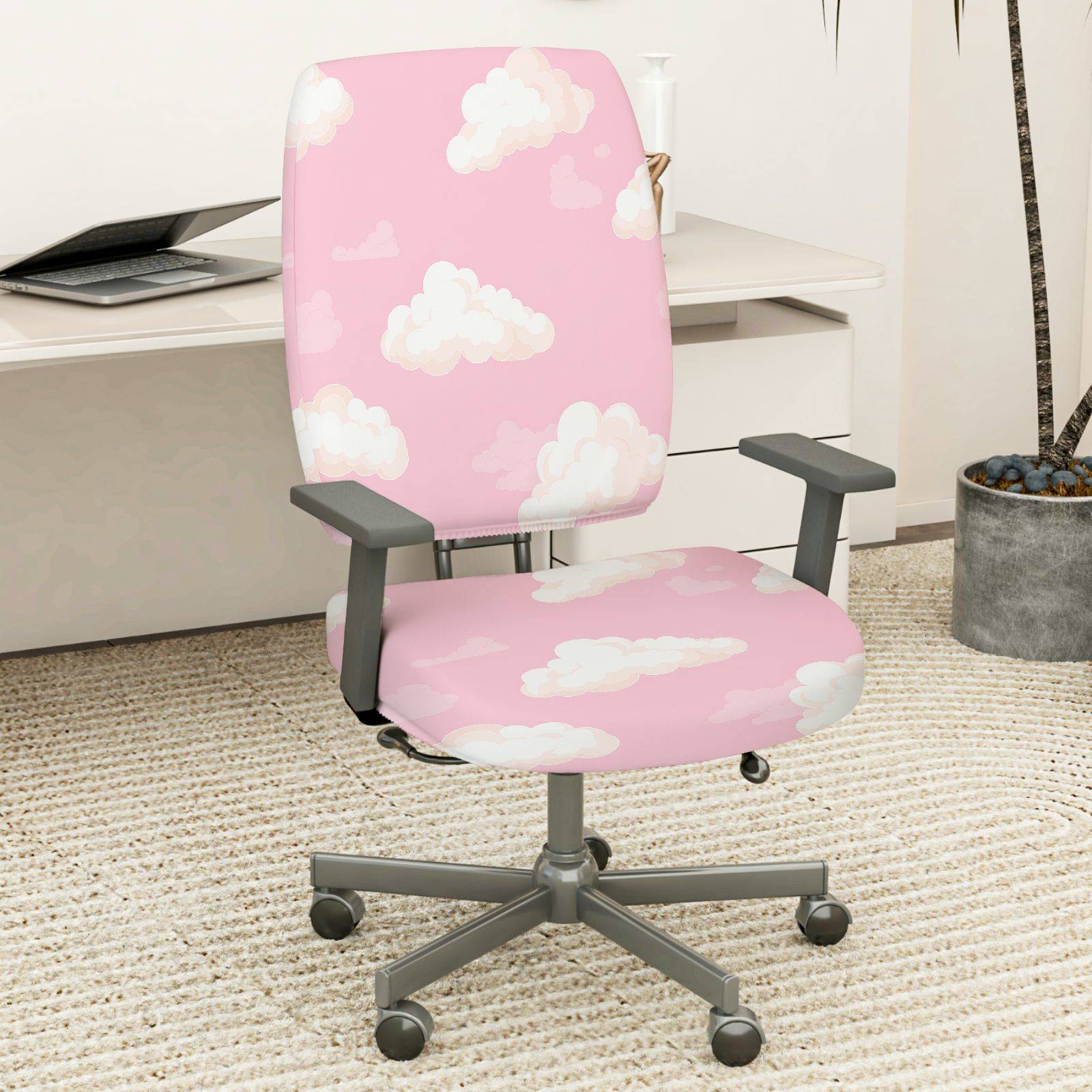 2-Piece Pink Cloud Sky Dreamy Cute Pastel  Computer Chair Cover Set, Seat and Backrest