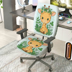 2-Piece Cute Giraffe Animal Jungle Pattern Greenery  Computer Chair Cover Set, Seat and Backrest