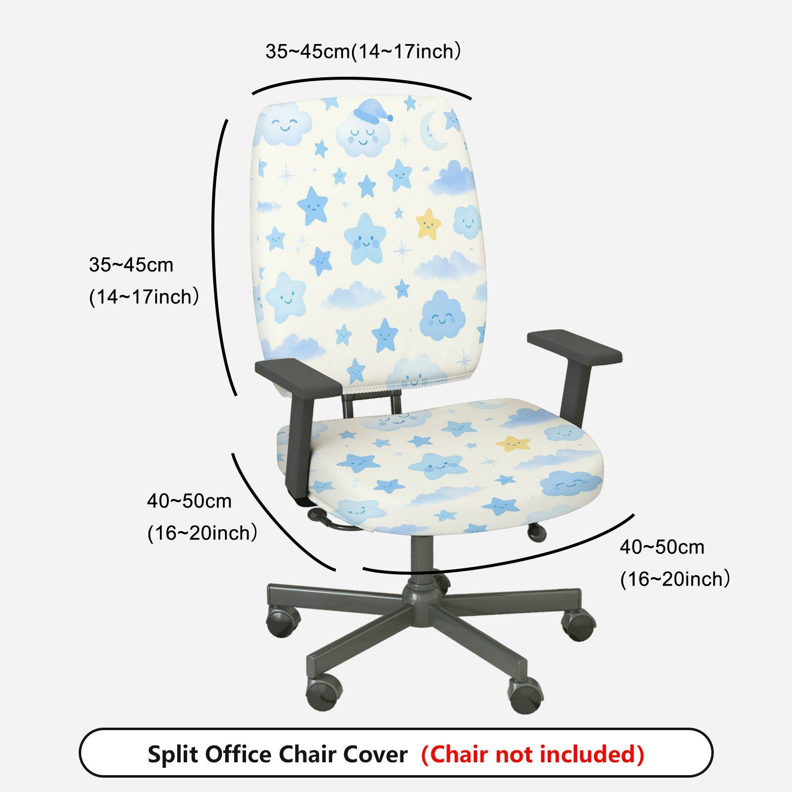 2-Piece Cute Sky Star Cloud Moon  Computer Chair Cover Set, Seat and Backrest