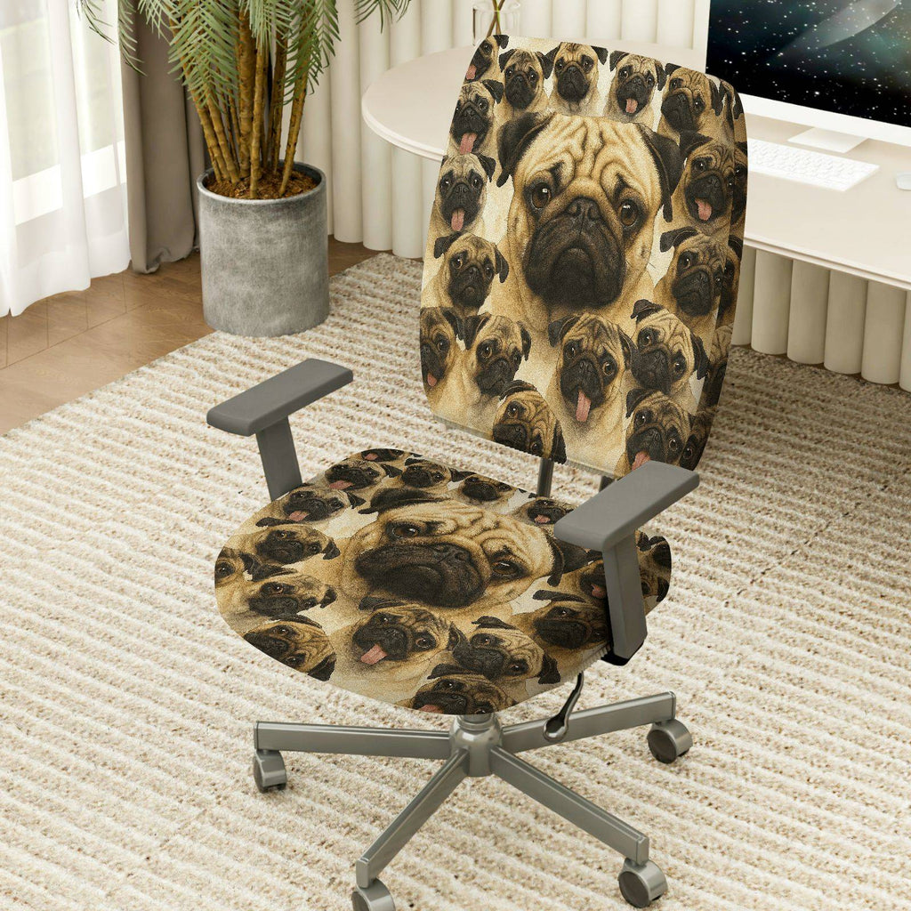 2-Piece Pug Dog Animal Print Cute Funny  Computer Chair Cover Set, Seat and Backrest
