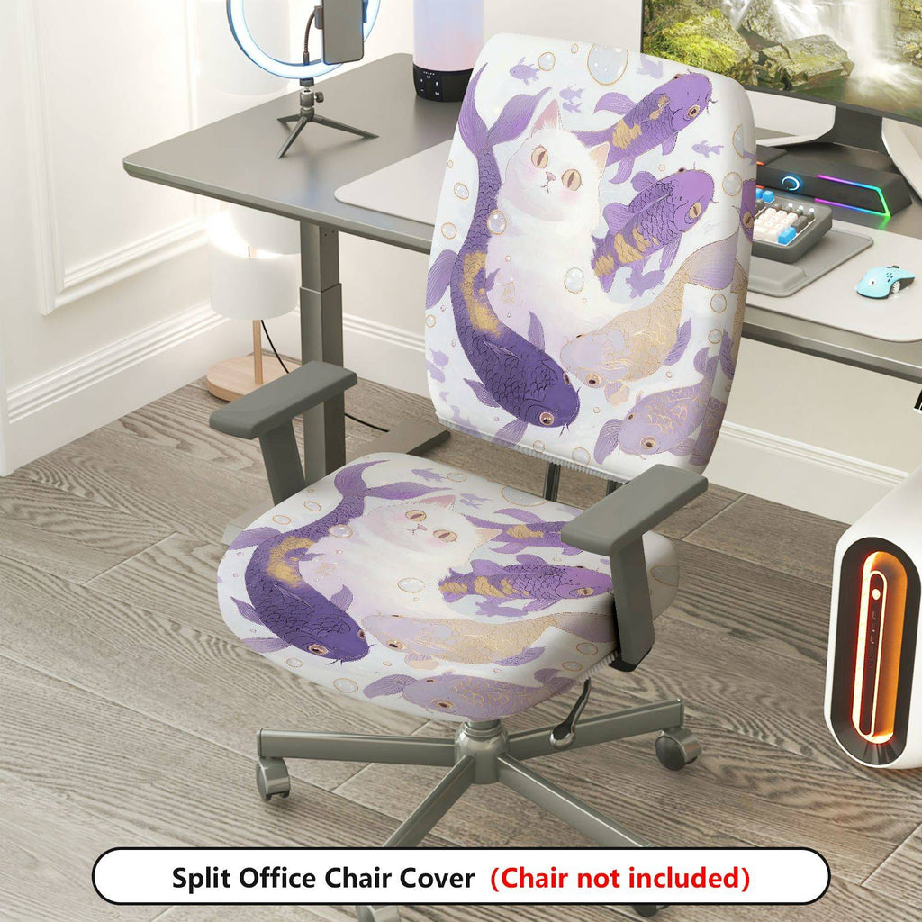 2-Piece Cat Fish Fantasy Art  Computer Chair Cover Set, Seat and Backrest