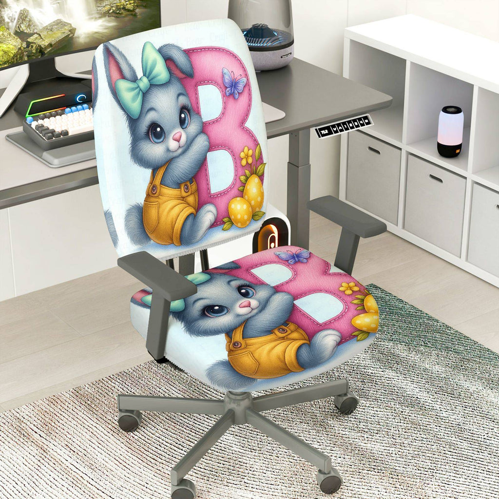 2-Piece Rabbit Easter Spring Colorful Cute  Computer Chair Cover Set, Seat and Backrest