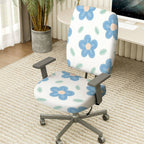 2-Piece Floral Pattern Cute Stylish Blue Leaf  Computer Chair Cover Set, Seat and Backrest