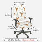 2-Piece Cute Deer Pattern Printed Heart Floral  Computer Chair Cover Set, Seat and Backrest