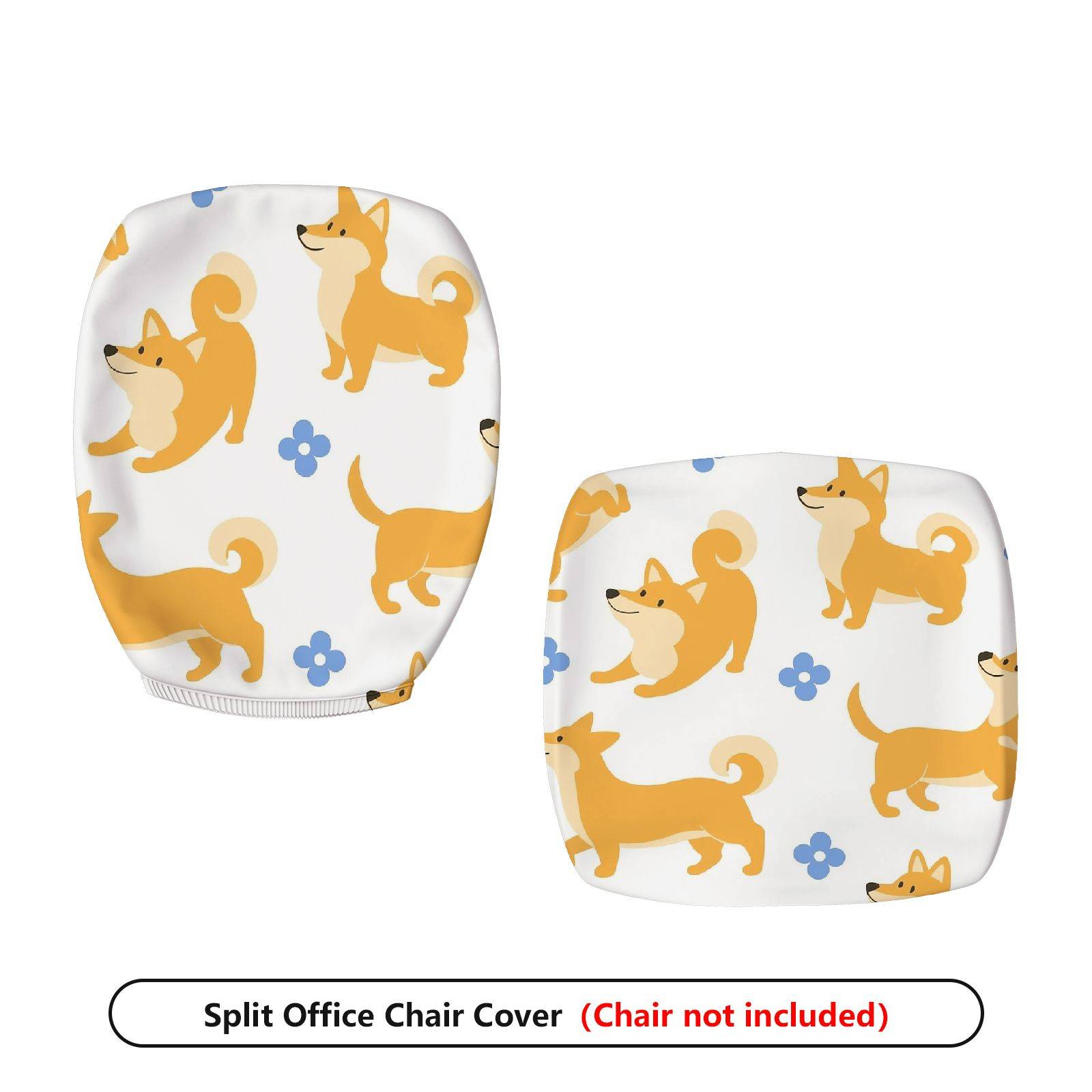 2-Piece Cute Dog Flower Pattern Printed  Computer Chair Cover Set, Seat and Backrest