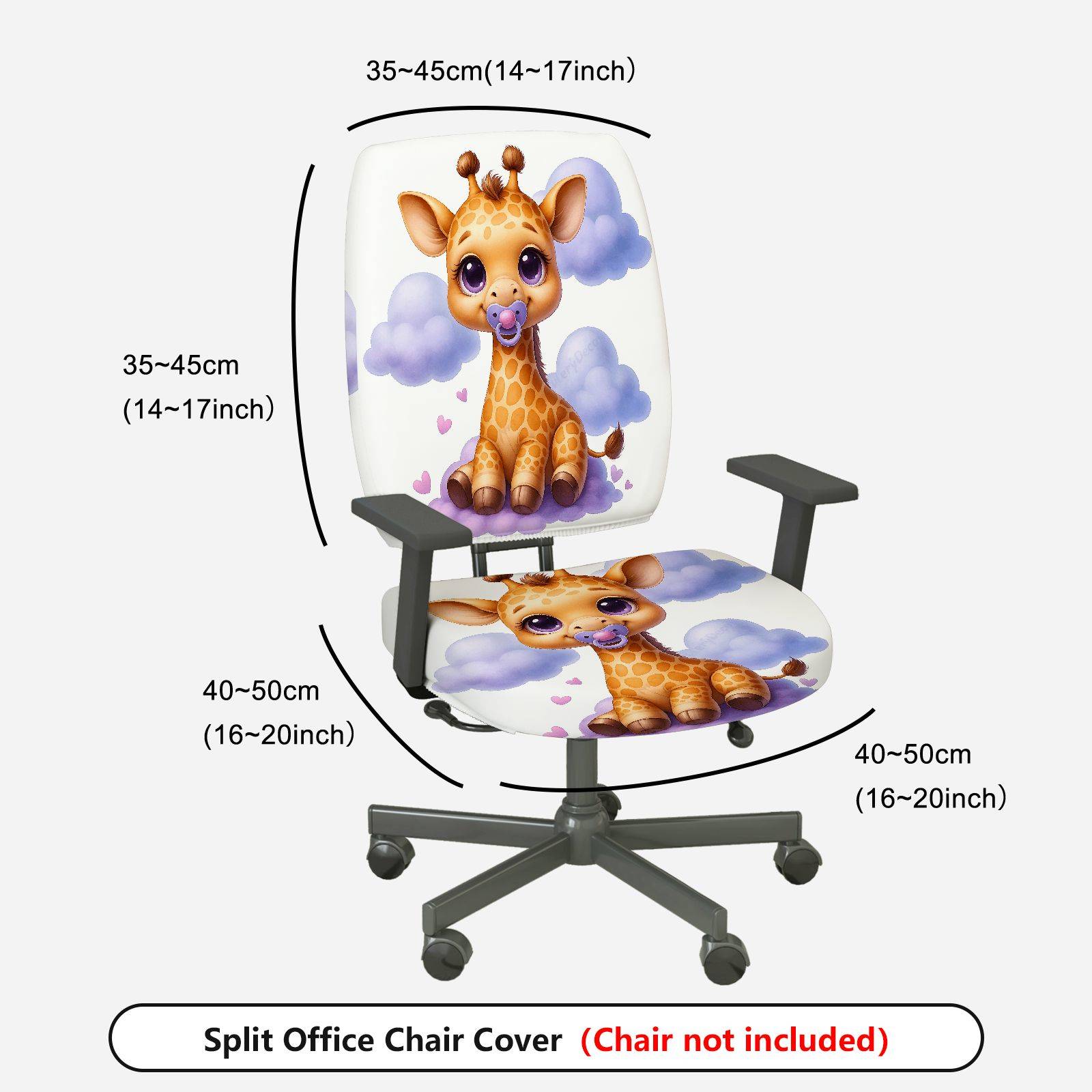 2-Piece Cute Giraffe Clouds Hearts Animal  Computer Chair Cover Set, Seat and Backrest