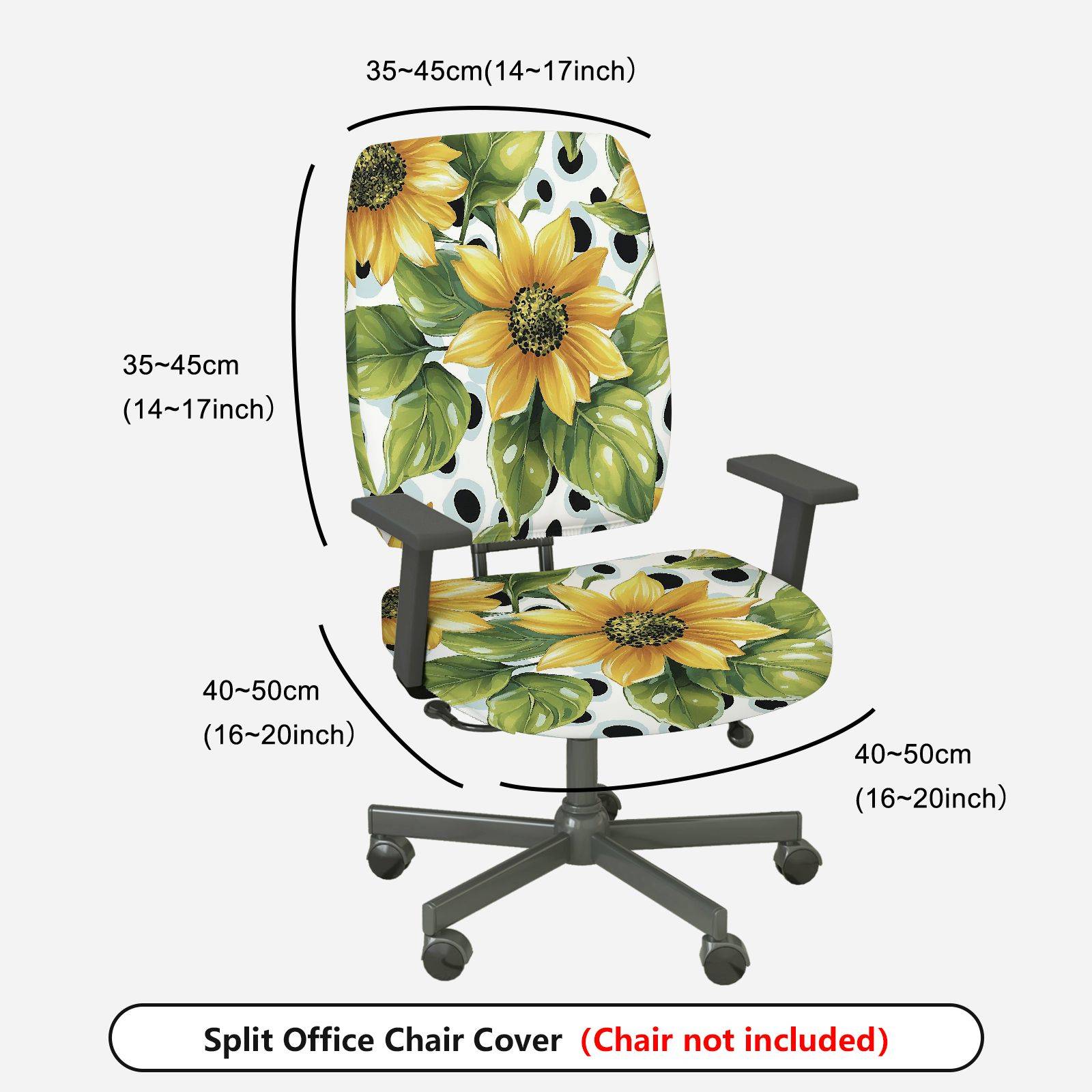 2-Piece Sunflower Green Leaves Dot Floral  Computer Chair Cover Set, Seat and Backrest