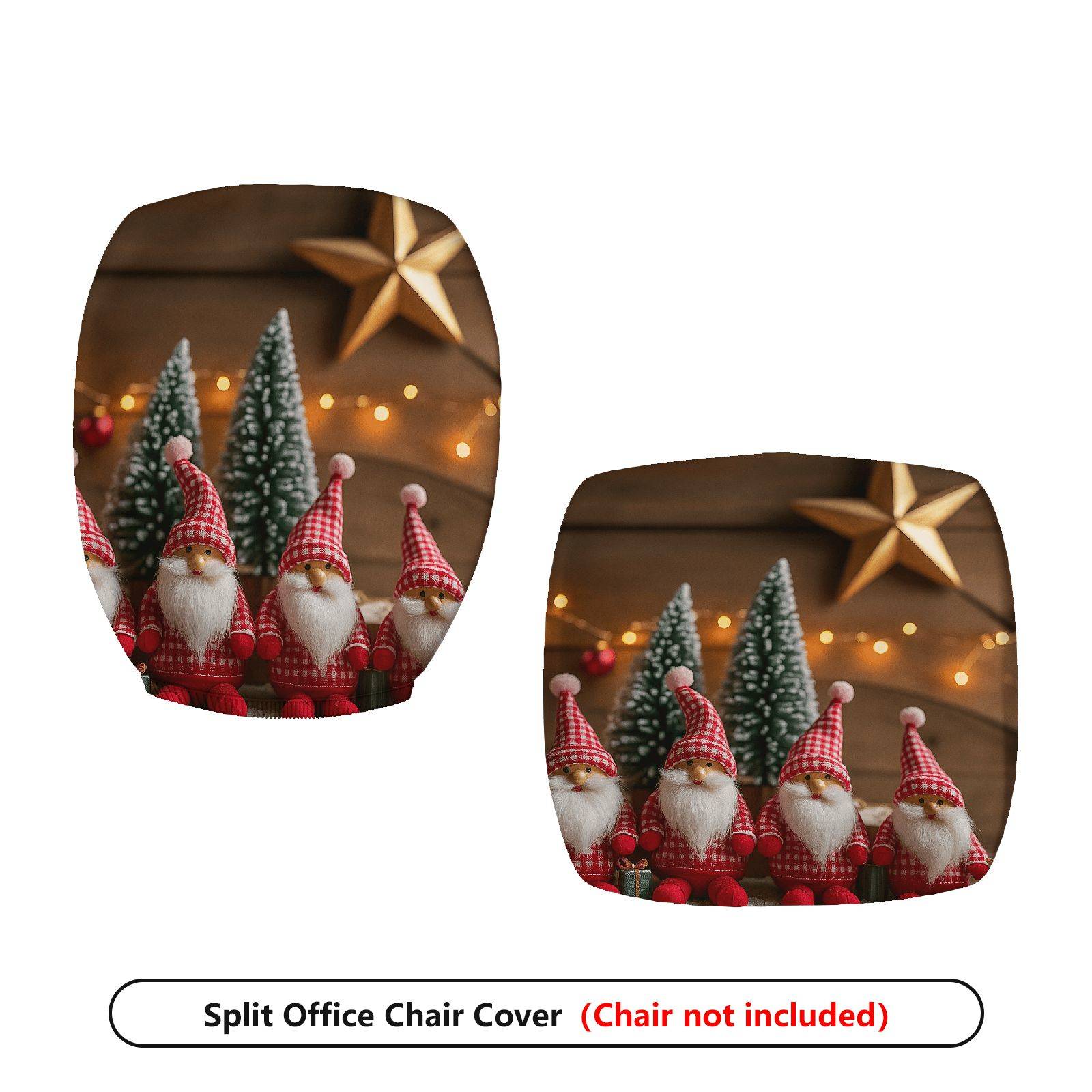 2-Piece Christmas Gnome Tree Star  Computer Chair Cover Set, Seat and Backrest