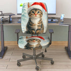 2-Piece Christmas Santa Claus Cat Snow Winter  Computer Chair Cover Set, Seat and Backrest