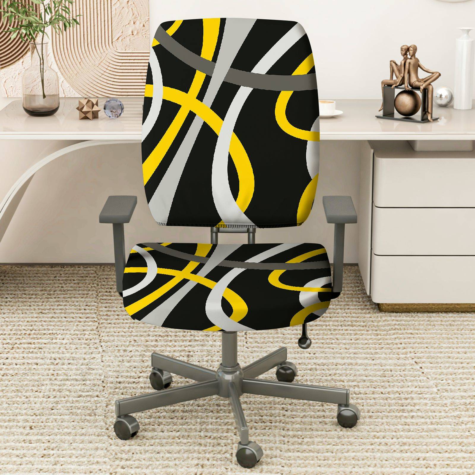 2-Piece Abstract Modern Geometric Pattern Artistic Design  Computer Chair Cover Set, Seat and Backrest