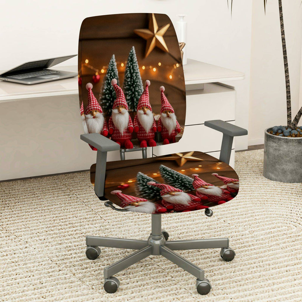 2-Piece Christmas Gnome Tree Star  Computer Chair Cover Set, Seat and Backrest