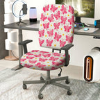 2-Piece Pink Butterfly Floral Cute  Computer Chair Cover Set, Seat and Backrest
