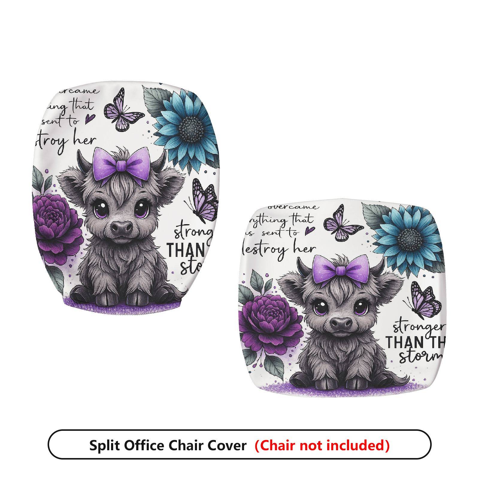 2-Piece Cute Cow Butterfly Floral  Computer Chair Cover Set, Seat and Backrest