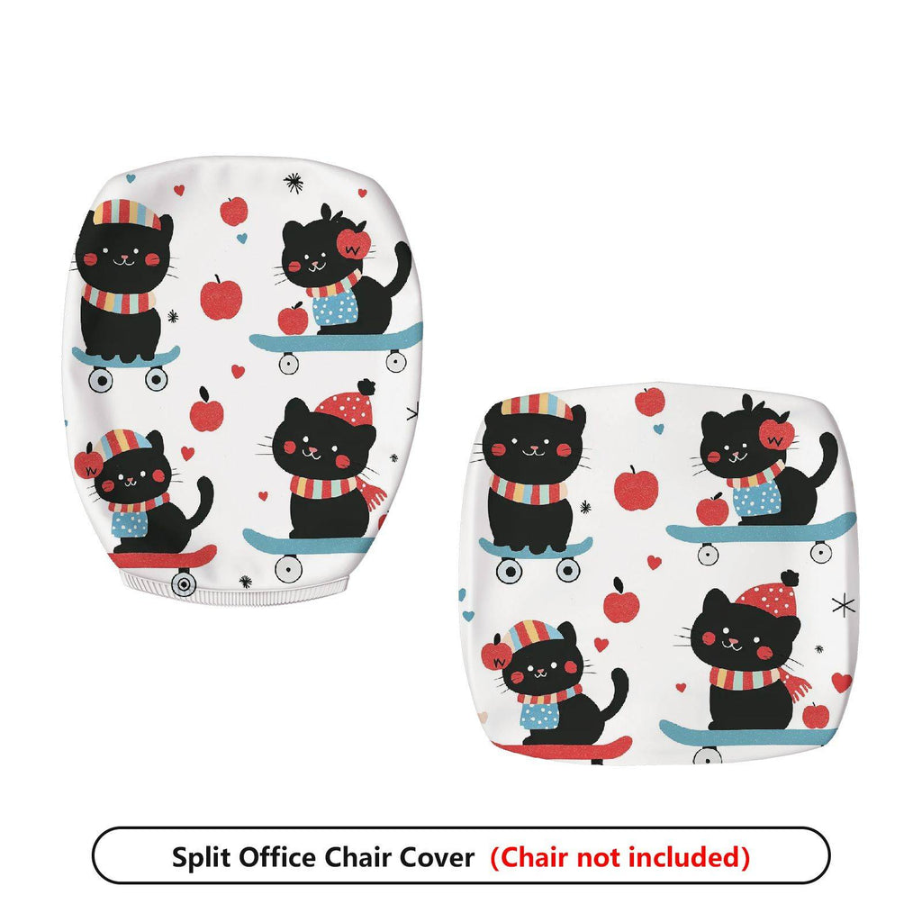 2-Piece Cute Skating Cat Apple Pattern  Computer Chair Cover Set, Seat and Backrest