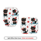 2-Piece Cute Skating Cat Apple Pattern  Computer Chair Cover Set, Seat and Backrest