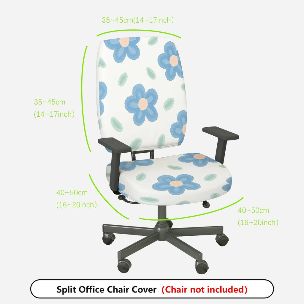 2-Piece Floral Pattern Cute Stylish Blue Leaf  Computer Chair Cover Set, Seat and Backrest