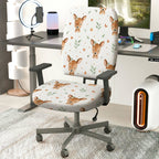 2-Piece Cute Deer Pattern Printed Heart Floral  Computer Chair Cover Set, Seat and Backrest