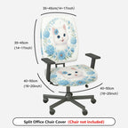 2-Piece Cute Floral Cat Pattern Printed  Computer Chair Cover Set, Seat and Backrest