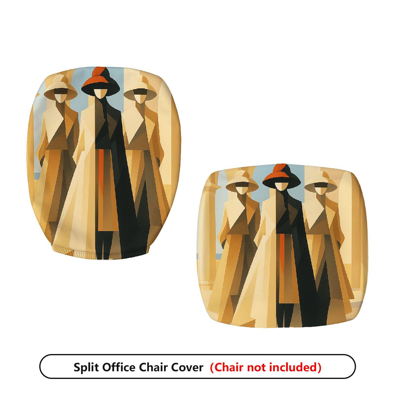 2-Piece Abstract Art Geometric Modern Stylish  Computer Chair Cover Set, Seat and Backrest