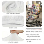 2-Piece Cute Cat Floral Spring Green Eyes Fantasy  Computer Chair Cover Set, Seat and Backrest