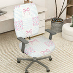 2-Piece Floral Bowknot Pastel Cute Decorative  Computer Chair Cover Set, Seat and Backrest
